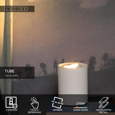 Lucide TUBE - Tischlampe - Ø 9,6 cm - LED 3 StepDim - GU10 - 1x5W 2700K - Weiß